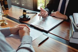 Lawyer working with client