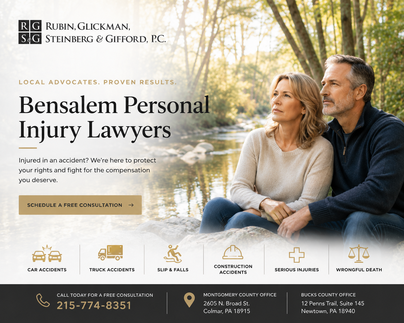 Bensalem personal injury lawyers at Rubin Glickman Steinberg and Gifford helping injured couples navigate accident claims in Bucks County