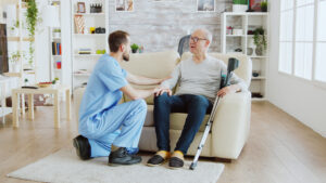 Elderly patient receiving care from a nurse in a Pennsylvania nursing home